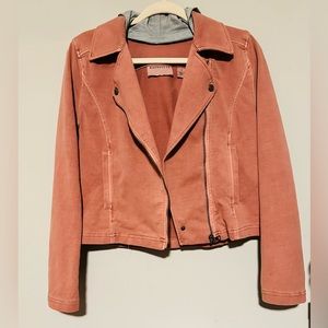 Anthropologie Marrakech Moto Jacket With Removable Hood Pink/ Gray Size Small